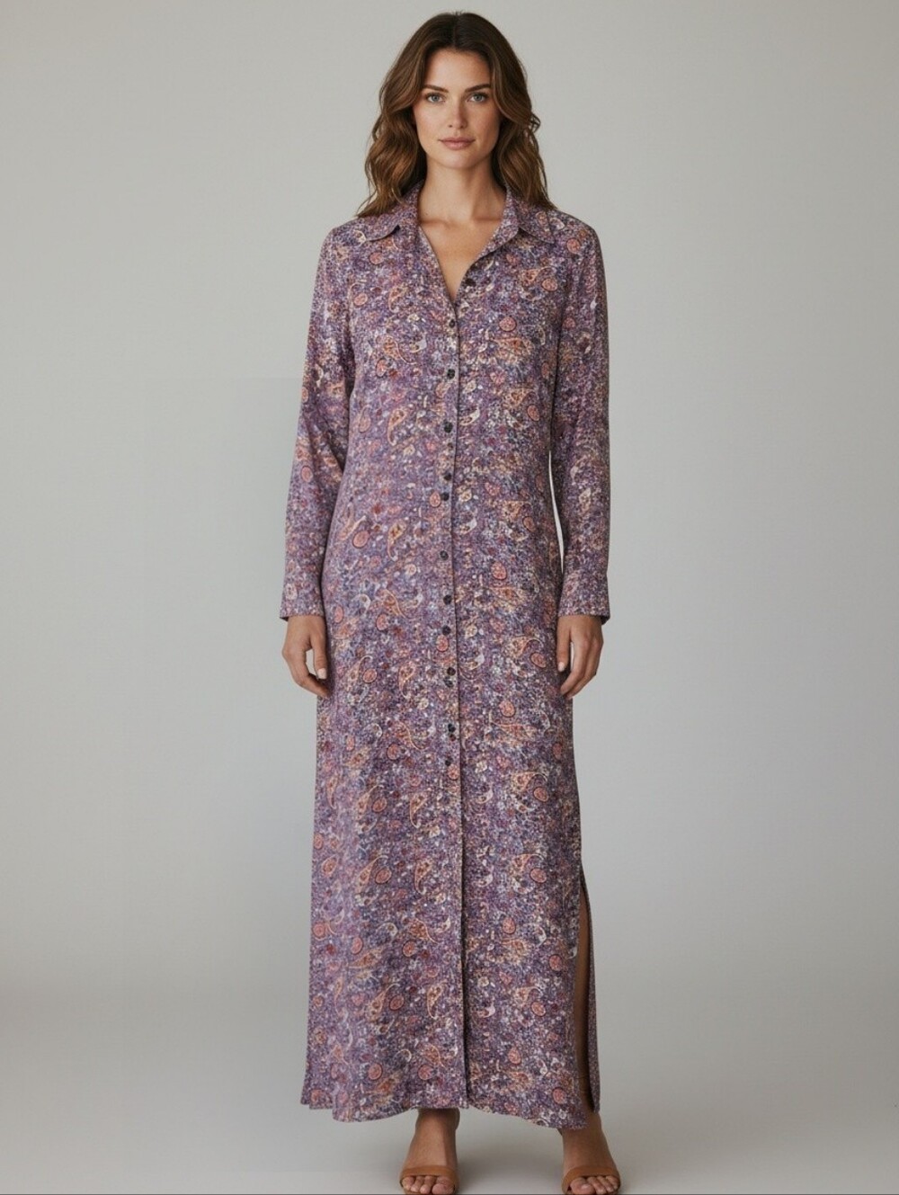 Natural Life Floral Paisley Print Women’s Long Sleeve Shirt Dress Size Medium